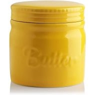 Sweejar Porcelain Butter Keeper Crock, French Butter Dish with Water Line, Ceramic Butter Container for soft butter (Yellow)