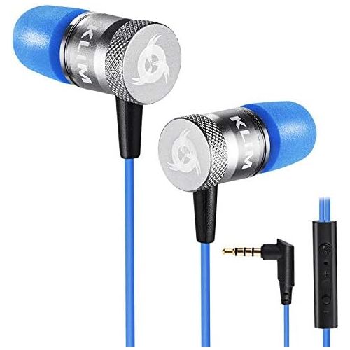  [아마존베스트]KLIM Fusion Headphones in Ears with Microphone, Durable, Innovative: In-Ear Headphones with Memory Foam 3.5 mm Jack, Sport Gaming In-ear blue