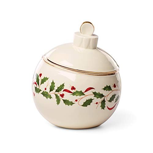 레녹스 Lenox Holiday Ornament Candy Jar, 1.30 LB, Red & Green
