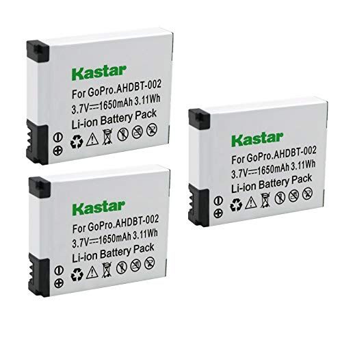  Kastar AHDBT-002 Battery (3-Pack) Replacement for GoPro AHDBT-001, AHDBT-002 Work with GoPro HD HERO1, HERO2, GoPro Original HD Hero Cameras