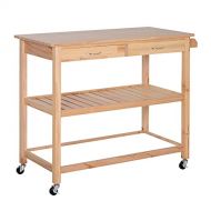 HOMCOM 42 Kitchen Trolley Cart Rolling Island Utility Serving Cart with 2 Drawers and 3 Tier Shelf Pine Wood