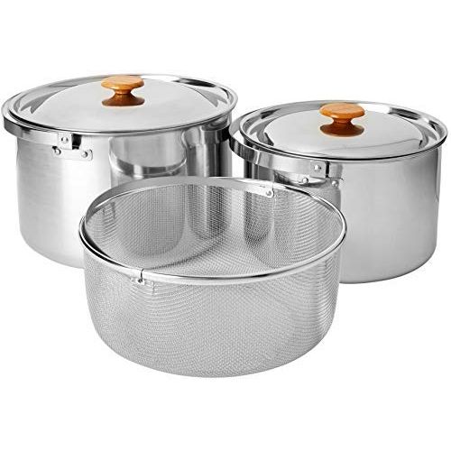  Snow Peak Al Dente Cook Set - Made of Polished Stainless Steel with Stylish Wooden Handles