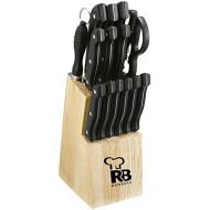 [아마존베스트]Renberg Black handles wood block 1,2 - 1,5 mm thick stainless steel knife block 15tlg. RB-2528