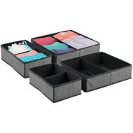 mDesign Rectangular Soft Fabric Dresser Drawer and Closet Storage Organizer Bin for Lingerie, Bras, Socks, Leggings, Clothes, Purses, Scarves, 2 Pack - Charcoal/Black
