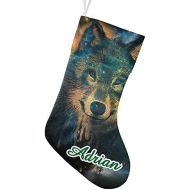 CUXWEOT Personalized Galaxy Wolf Christmas Stocking Customize Name Decor for Xmas Tree Fireplace Hanging Party 17.52 x 7.87 Inch