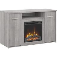 Bush Business Furniture Studio C 48W Office Storage Cabinet with Doors and Electric Fireplace in Platinum Gray