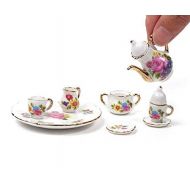 EatingBiting Collection Level 1:12 Elegant Flora Miniature Dollhouse Porcelain Tea Dish, Teapot, Cup, Plate Craft Set , DIY Scene Doll Home Furniture Accessories , Kid Children