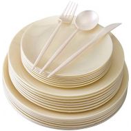 Silver Spoons DISPOSABLE PLASTIC DINNERWARE SET | 156 pc | 20 Dinner Plates | 20 Salad Plates | 20 Dessert Plates | 48 Forks | 24 Spoons | 24 Knives (Opulence - Cream)