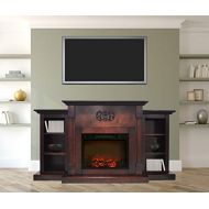 CAMBRIDGE 72-in. Sanoma Mahogany with Built-in Bookshelves and a 1500W Charred Log Insert, CAMBR7233-1MAH Electric Fireplace