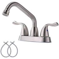 Brushed Nickel 2 Handles 4 Inch Centerest Threaded Spout Utility Sink/Laundry Faucet, with Swing Spout and Hose end by Phiestina, BF25-7-BN