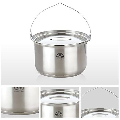  Revo Kitchen Flower Outdoor Indoor Camping Hiking Equipment Kitchen Dining Bar Cookware Camping Pots Pans Set 8p Stainless Steel Matte Triple Bottom