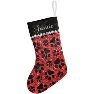 Eiis Red Glitter Black Dog Paws Personalized Christmas Stockings Holders Fireplace Hanging Family Xmas Decoration Holiday Season Party