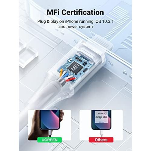  [아마존베스트]UGREEN Lightning Aux Cable with MFI Certification 3.5 mm Jack Lightning Cable Lightning Audio Cable Compatible with iPhone 12 12 Pro 12 Pro Max 12 Mini 11 11 Pro X XR XS etc. (1M)