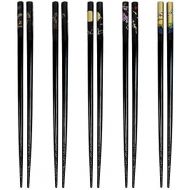 [아마존베스트]JapanBargain 3672, Bamboo Chopsticks Reusable Japanese Chinese Korean Wood Chop Sticks Hair Sticks 5 Pair Gift Set Dishwasher Safe, 9 inch, Black