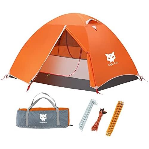  Night Cat Backpacking Tent 2 Persons with Aluminium Pole Camping Tent Adults Lightweight Rainproof Portable Easy Setup Two Doors Double Layers Hiking Mountaineering Outdoors 2.2x1.