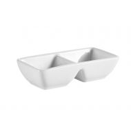 CAC China CN-2T6 Divided Tray 5-1/2-Inch by 2-3/4-Inch 2-Ounce 2 Super White Porcelain 2-Compartment Rectangular Tray, Box of 36