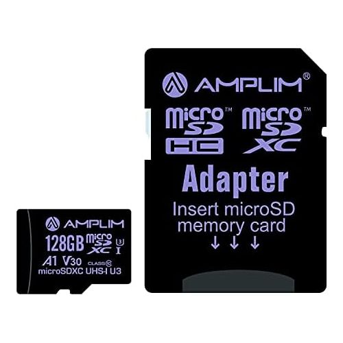  Amplim Micro SD Card 128GB, Extreme High Speed MicroSD Memory Plus Adapter, MicroSDXC SDXC U3 Class 10 V30 UHS-I TF Nintendo-Switch, Go Pro Hero, Surface, Phone Galaxy, Camera Secu