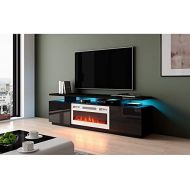 MilanHome Genoveva TV Stand for TVs up to 78 Electric Fireplace Included, Cable Management: Yes, Fireplace Included