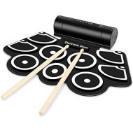 Flexzion Digital Electronic Roll Up Drum Pad Set Kit - Support MIDI Output DTXMania Games, Portable Silicone Sheet 9 Pads with Drum Stick, Foot Pedal Switch, Headphone Jack, USB Ch