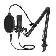 XLR Condenser Microphone, UHURU Professional Studio Cardioid Microphone Kit with Boom Arm, Shock Mount, Pop Filter, Windscreen and XLR Cable, for Broadcasting,Recording,Chatting an