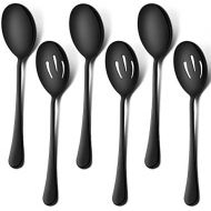 [아마존베스트]LIANYU 6-Piece Black Serving Spoons, Black Slotted Serving Spoons, Stainless Steel Serving Utensils for Party Buffet Restaurant Banquet Dinner Catering, 8 3/4 Inch, Dishwasher Safe