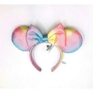 Asdf Rainbow Sequins Bow Rare Shanghai Tokyo Disney Resort Minnie Mouse Ears Headband Pastels