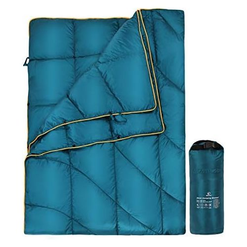  REDCAMP Down Camping Blanket, Packable Down Blanket Water Resistant Warm and Lightweight for Camping Hiking, 650 Fill Power, Blue/Black