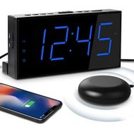[아마존베스트]Mesqool Super Loud Alarm Clock with Bed Shaker for Deaf, Hearing Impaired,Heavy Sleepers,Dual Alarm, USB Charger, Large LED Display,Snooze,Easy to Set, DST 12/24H,Battery Backup, Adjustabl