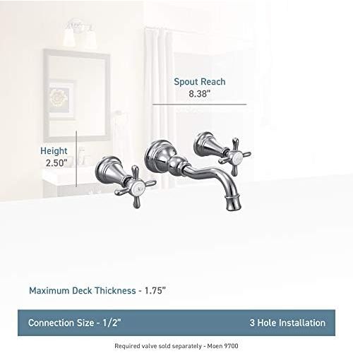  Moen TS42112BL Weymouth Cross Handle Wall Mount Bathroom Faucet Trim, Valve Required, Matte Black