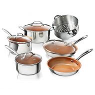 Gotham Steel 10 Piece Pro Chef Cookware Set Premium Copper Nonstick Pots and Pans Tri-Ply Bonded, Coated with Titanium and Ceramic Surface for the Ultimate Release  Dishwasher Sa
