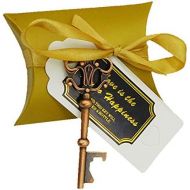 Brand: LucaSng LucaSng 50pcs Wedding Guest Favours Vintage Golden Key Bottle Opener Cushion Candy Boxes Gift Tags White Gold Ribbon