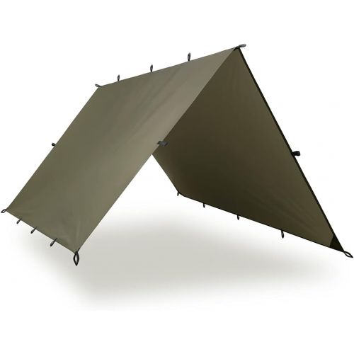  Aqua Quest Defender Tarp - 100% Waterproof Heavy Duty Nylon Bushcraft Survival Shelter - 10 x 10 ft Olive Drab