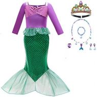 HenzWorld Mermaid Costume for Little Girls Princess Dress up Birthday Cosplay Party Christmas Gifts Outfits Jewelry