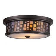 ELK Elk 70027-2 Tiffany 2-Light Flush Mount, 4-Inch, Oiled Bronze With Tea Stained Glass