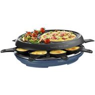 [아마존베스트]Tefal Raclette Colormania 3-in-1 Raclette and Crepe Grill, Non-Stick Coating, Easy Plus, 8 Mini Pans, Dishwasher-Safe, 1050 W, Blue Steel, RE310401