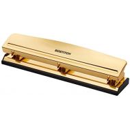 Bostitch Office 3 Hole Punch, 12 Sheet Capacity, Durable Metal, Gold Chrome, Rubber Base