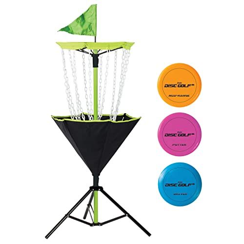  Franklin Sports Disc Golf Set  Disc Golf  Includes Disc Golf Basket, Three Golf Discs and Carrying Bag