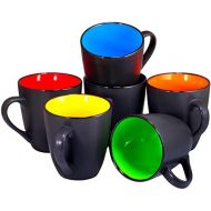 Coffee Mug Set Set of 6 Large-sized 16 Ounce Ceramic Coffee Mugs Restaurant Coffee Mugs By Bruntmor, Matte Black