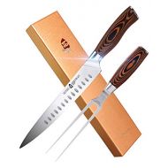 TUO Slicing Set 9 Carving Knife & 7 Fork Hollow Ground German Stainless Steel Carving Knife and Fork Set 2 Pcs Pakkawood Handle Luxurious Gift Box Included Fiery Phoenix