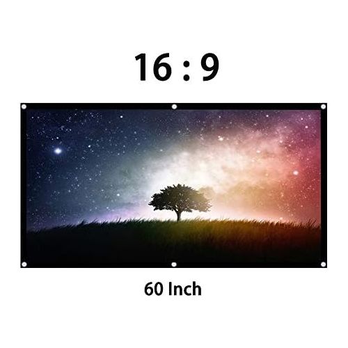  ASHATA 60 Inch 16:9 HD 4K Portable Foldable Projection Screen, Durable Non-Crease Projector Movies Screen Support Double Sided Projection for Home Office Cinema Indoor Outdoor