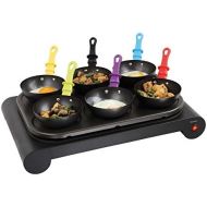[아마존베스트]DomoClip Crepemaker Wok Electric Grill for 6 People Table Grill Non-Stick Coating (Baking Plate for Pancakes, Colourful Pans, 1000 Watt)