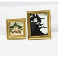 Dollhouse Miniature Set of 2 Framed Witch Pictures for Halloween