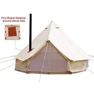UNISTRENGH 4 Season Large Waterproof Cotton Canvas Bell Tent Beige Glamping Tent with Roof Stove Jack Hole for Camping Hiking Christmas Party