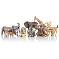 TOYMANY 12PCS Realistic Jungle Animal Figurines, 2-6 Safari Animal Figures Set Includes Elephant,Tiger,Giraffe,Deer,Monkey, Educational Toy Cake Toppers Christmas Birthday Toy Gift