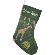 customjoy Giraffes and Tropical Leaves Personalized Christmas Stocking with Name Xmas Tree Fireplace Hanging Decoration Gift 17.52.7.87 Inch