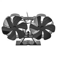 MagiDeal Double Motor Heat Powered Wood Stove Fans Eco Friendly Fan Ultra Quiet Fireplace Wood Log Burning Fan for Efficient Heat Distribution 12 Blades Black