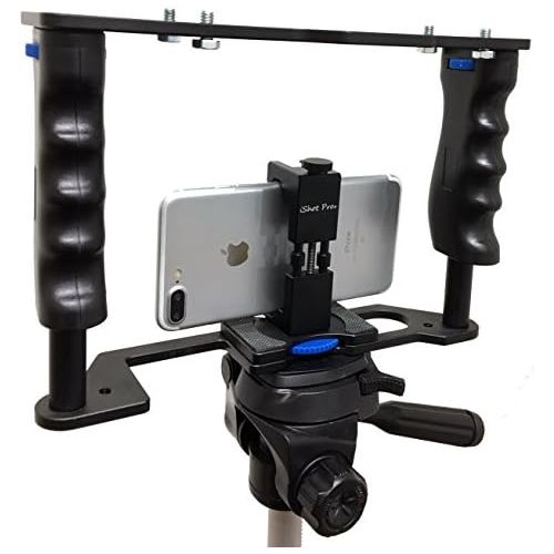  iShot Pro SecureGrip Universal 360° Adjustable Premium ALL METAL Filmmaking Video Rig Stabilizer Kit Camera Cage - Compatible with iPhone Samsung Android Google Sony GoPro Action C