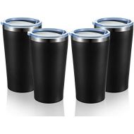 MEWAY 16oz Tumbler 4 Pack Stainless Steel Travel Coffee Mug with Lid ,Double Wall Insulated Coffee Cup Gift in Bulk for Women for Home Office, Travel Great(Black ,4 pack)