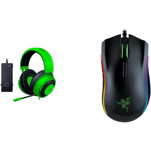레이저 Razer Kraken Tournament Edition THX 7.1 Surround Sound Gaming Headset ? Green & Mamba Elite Wired Gaming Mouse: 16,000 DPI Optical Sensor - Chroma RGB Lighting - 9 Programmable But