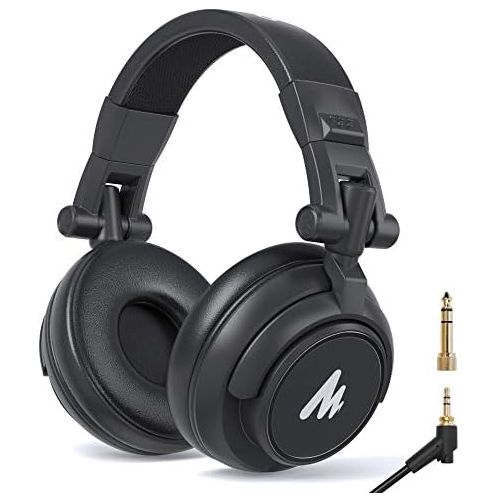  50MM Drivers Studio Headphones MAONO AU-MH601 Over Ear Stereo Monitor Closed Back Headphones for Music, DJ, Podcast (Black)
